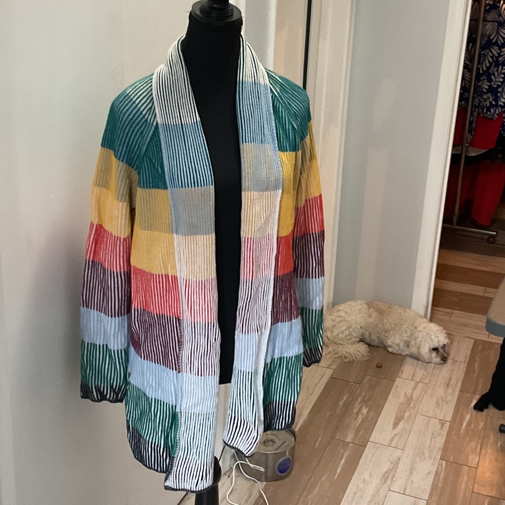 P499. Lands End Multicolor Striped Open-Front Women’s Cardigan Sweater |M